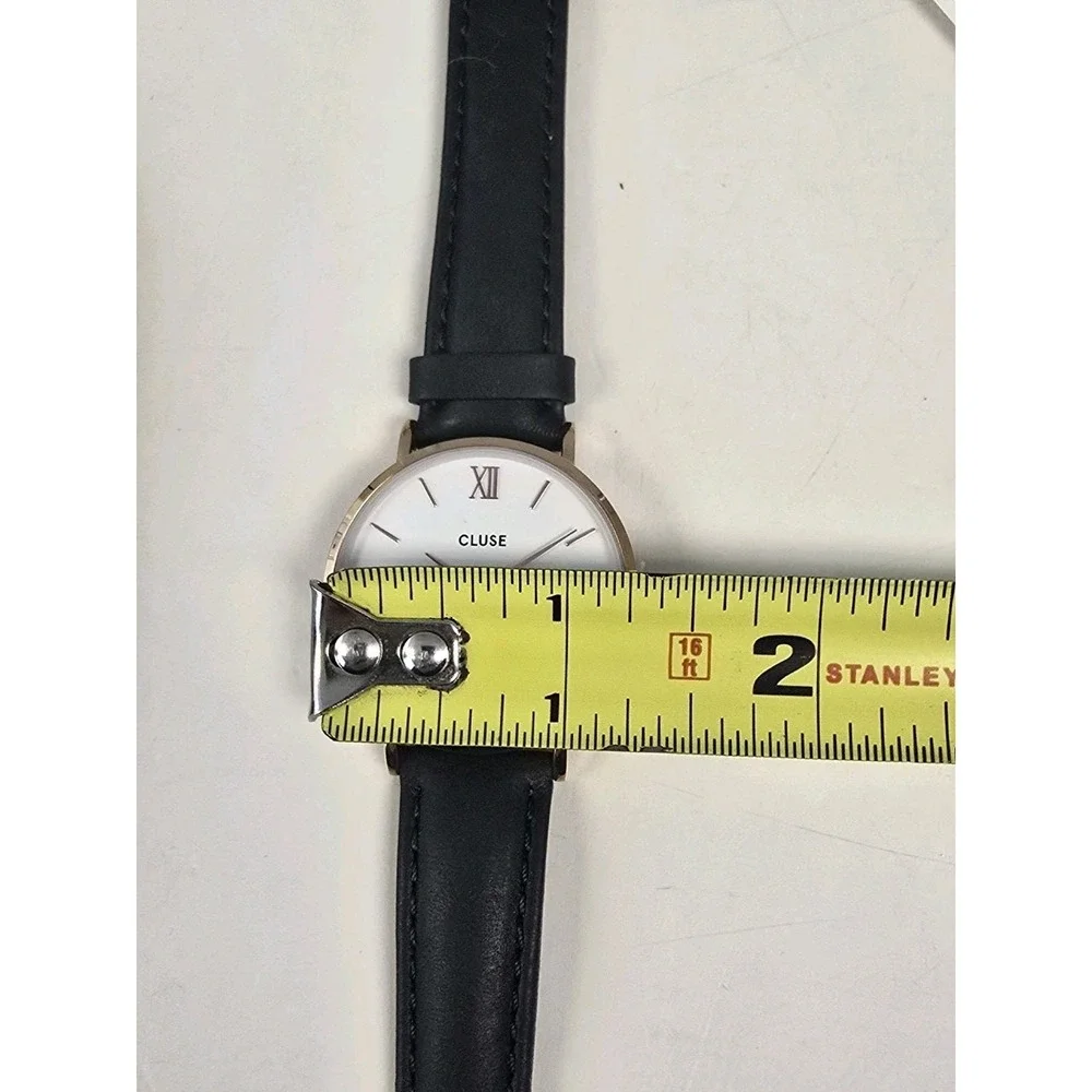 Cluse Women's Minuit White‎ Dial Black Leather Rose Gold Case Watch CL30003 NWT